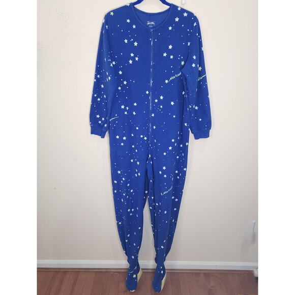 Nick & Nora Women's Size Large Starry Night One Piece Footed Pajamas Blue - Picture 1 of 5